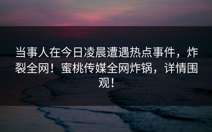 当事人在今日凌晨遭遇热点事件，炸裂全网！蜜桃传媒全网炸锅，详情围观！